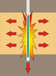 construction of a sand column by blasting; the phase before detonation